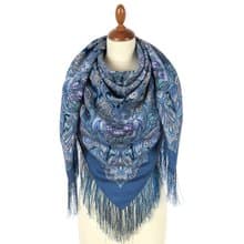 Pavlovo Posad Russian Shawl 100% Wool Scarf 125x125 cm Wrap Silk Fringe 2007-1