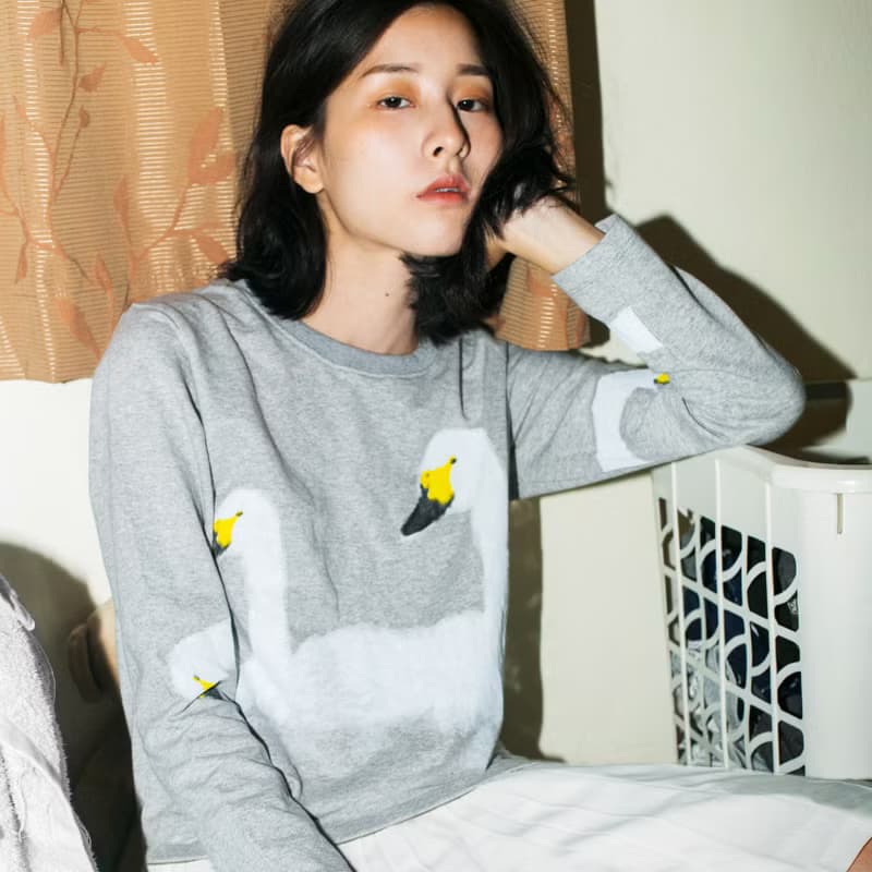 swans -  long and short sleeve top