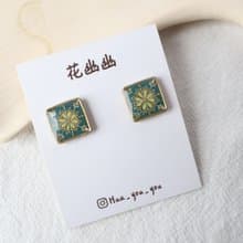 手繪花磚系列 採菊東籬下 花磚耳環 手作飾品 耳釘 醫療鋼