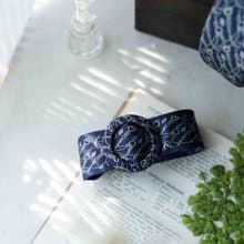 古董領帶改製腰帶-mila schon100%silk-鎖鏈印花-藍-腰帶髮箍