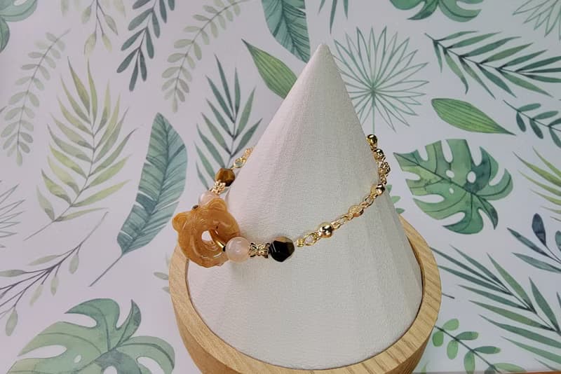 Six Cats 天然石 珊瑚玉 虎你平安 14K包金 手鍊 禮物