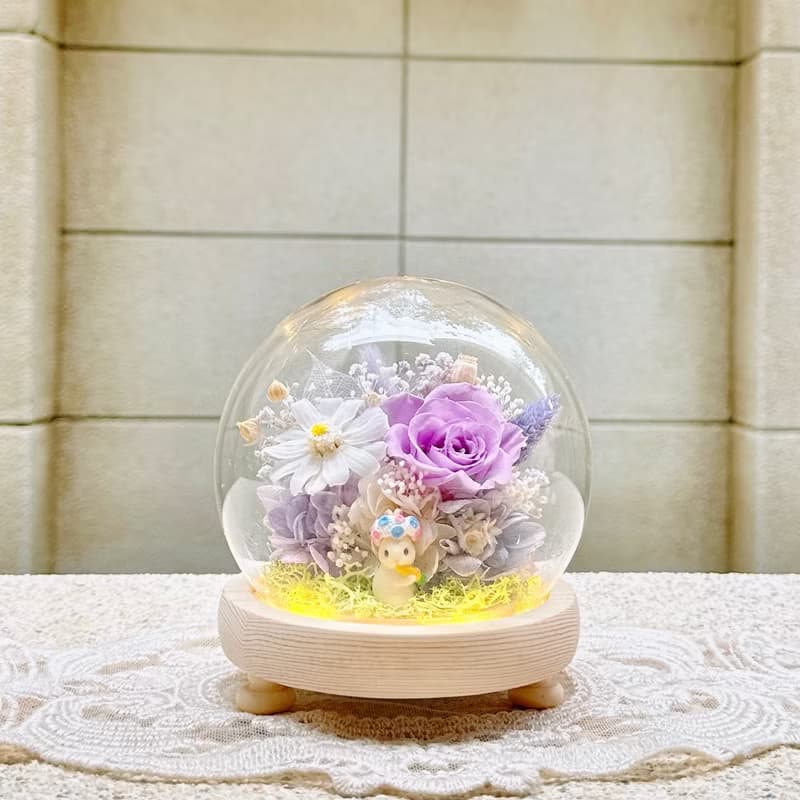兔子與花冠/永生花/乾燥花/夜燈/玻璃盅/玻璃罩