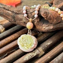 【一物一圖】天然鹽源瑪瑙蝶 戀花雕刻平安鎖 連珠鍊設計款項鍊