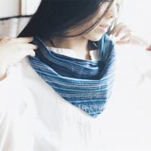 深藍色 貴州條紋環保藍染手織布 秋冬 三角方巾領巾披肩小圍巾