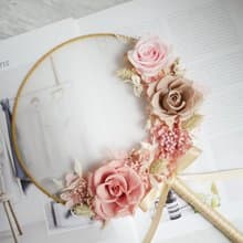 中式團扇捧花【溫柔粉杏】不凋花/永生花/旗袍/秀禾服/宮扇/不凋