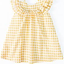 Camille法式經典黃格紋荷葉無袖洋裝