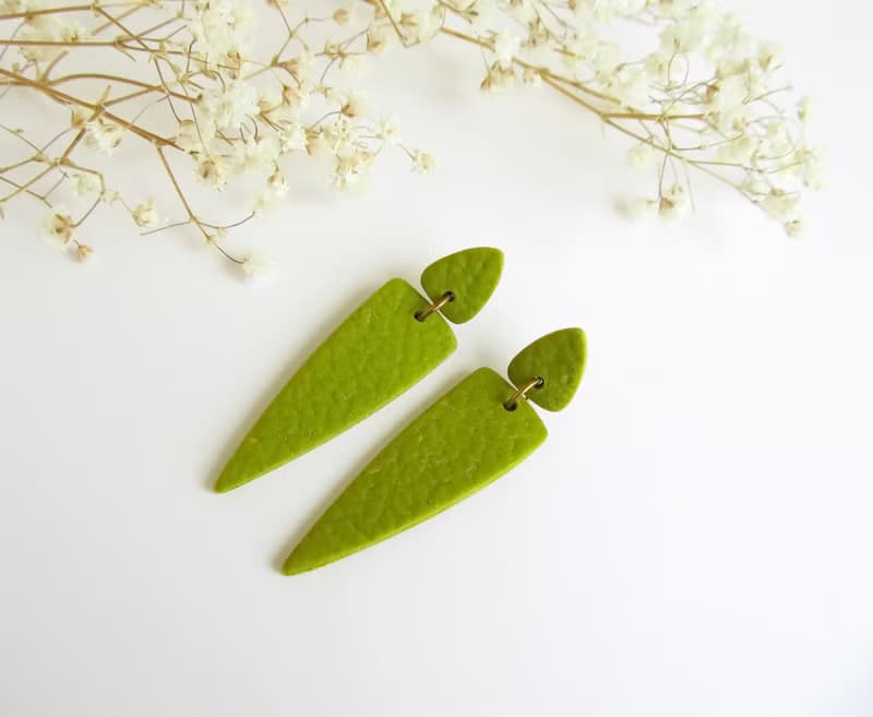 Olive Stud earrings clay Statement earrings Trendy skin earrings Long earrings