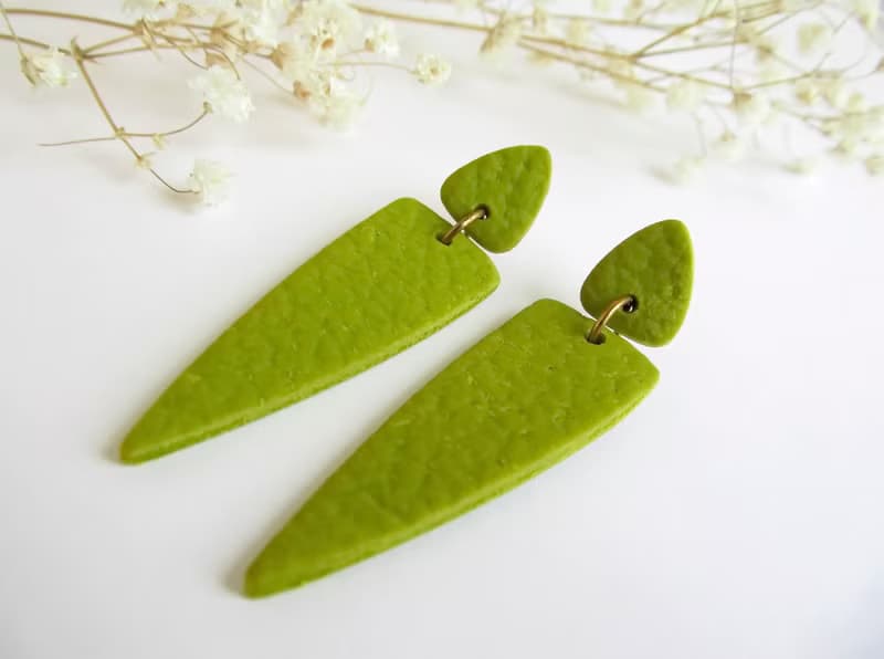 Olive Stud earrings clay Statement earrings Trendy skin earrings Long earrings