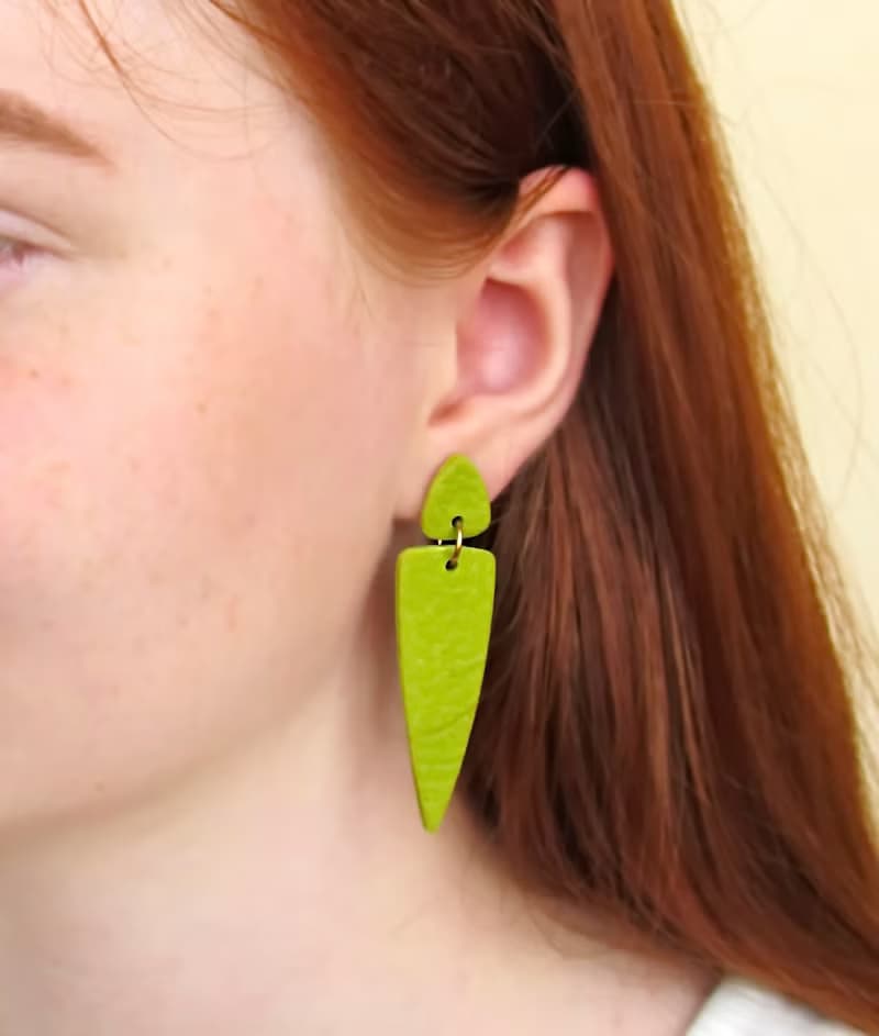 Olive Stud earrings clay Statement earrings Trendy skin earrings Long earrings