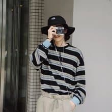 潮汐 復古撞色條紋長袖t恤