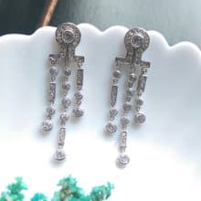 Vintage Jewelry 西洋古董飾品 銀色調 奢華閃亮 針式耳環