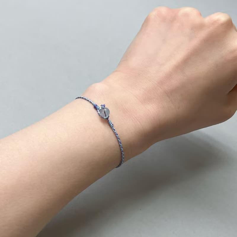 月光石四股編超細蠟線編織手環(淡藍+藍紫)