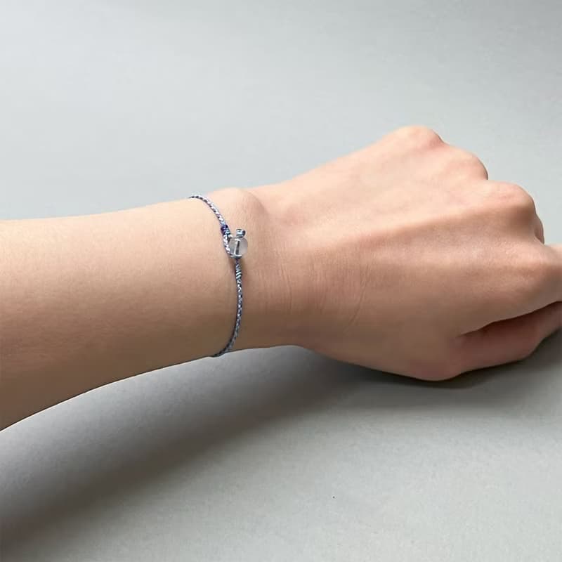 月光石四股編超細蠟線編織手環(淡藍+藍紫)