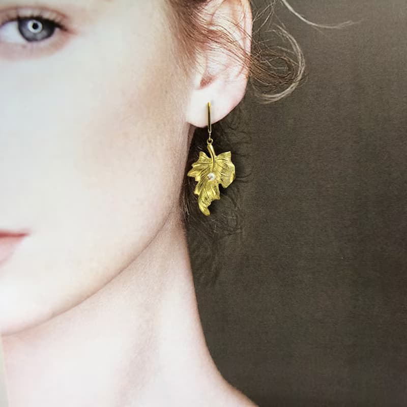 和風珍珠925純銀耳環 珍珠 日本風格 葉子 母親節禮物 耳夾耳環