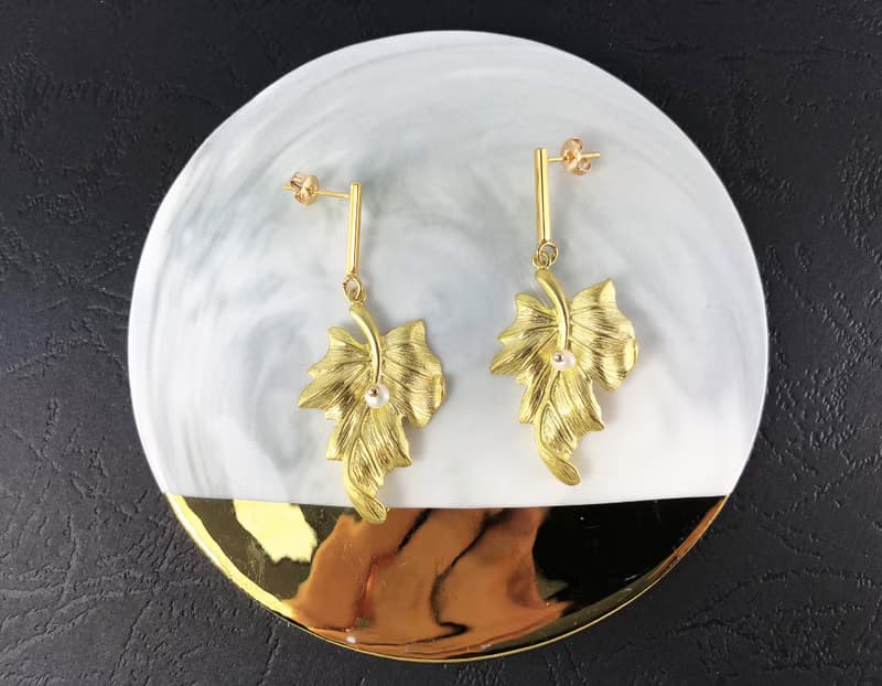 和風珍珠925純銀耳環 珍珠 日本風格 葉子 母親節禮物 耳夾耳環