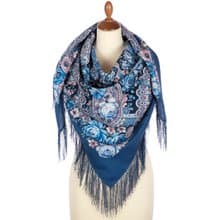 Pavlovo Posad Russian Shawl 100% Wool Scarf 125x125 cm Wrap Silk Fringe 1869-14