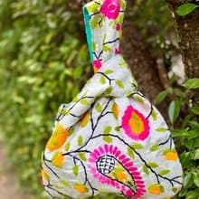 手工刺繡 淺綠色 花卉 手提包 小包 包包 手袋 手提袋