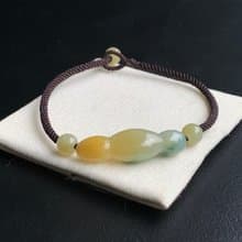 快速出貨 天然翡翠手鍊 福豆手鍊 三彩 蜜糖黃飄花 編織款手鍊