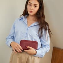 DOLLAR (Burgundy) : Zip around long wallet, cow leather, Dark red wallet