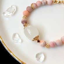 紅粉緋緋—白玉 波斯灣瑪瑙 14k包金 天然水晶手鍊