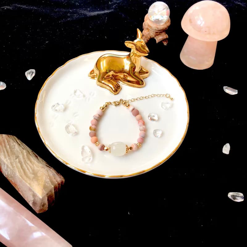 紅粉緋緋—白玉 波斯灣瑪瑙 14k包金 天然水晶手鍊