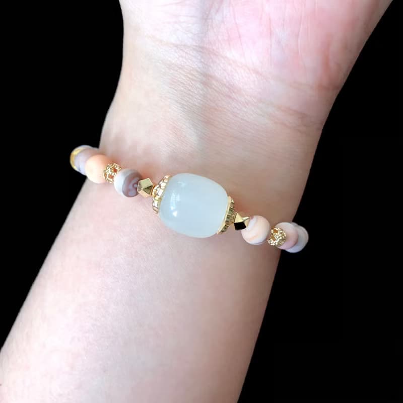 紅粉緋緋—白玉 波斯灣瑪瑙 14k包金 天然水晶手鍊