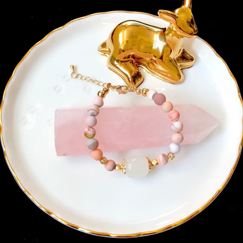 紅粉緋緋—白玉 波斯灣瑪瑙 14k包金 天然水晶手鍊