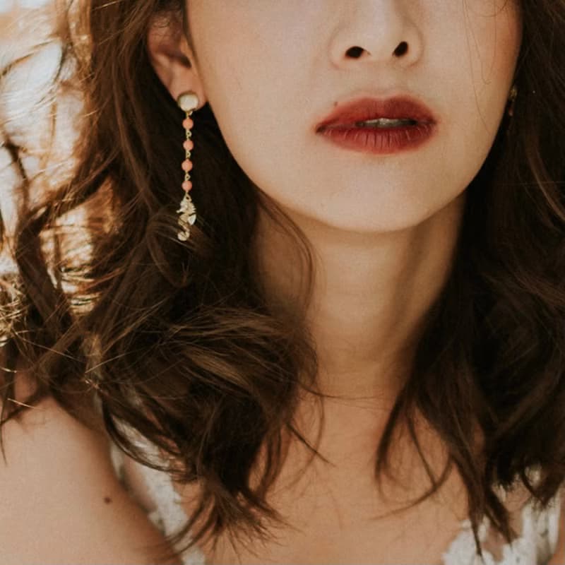 橘色瑪瑙 海女系列 貝殼耳環