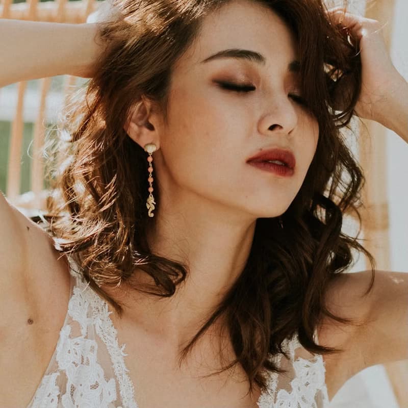 橘色瑪瑙 海女系列 貝殼耳環