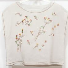 女裝 有機純棉刺繡上衣 手工棉手繡上衣 手織布寬版-蒲公英花朵風