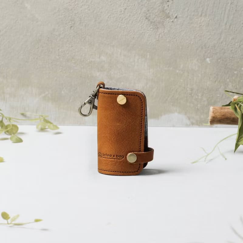 真皮汽車鑰匙包/鑰匙圈/植鞣皮革/素面/多功能/可放停車幣/DG36