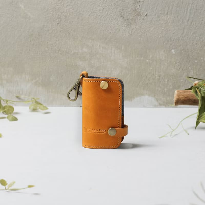 真皮汽車鑰匙包/鑰匙圈/植鞣皮革/素面/多功能/可放停車幣/DG36