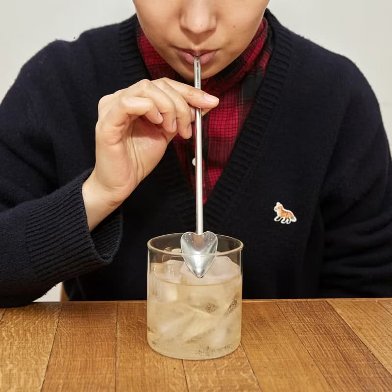 美國 kikkerland 心形勺子吸管長管多功能不鏽鋼飲料吸管環保長吸