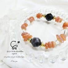 晶晶工坊*Love2hm【暖陽】橙月光石 銀沙黑曜 白水晶 設計手鍊