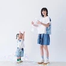 親子裝 rian印花獨家布料蝙蝠袖拼接白tee