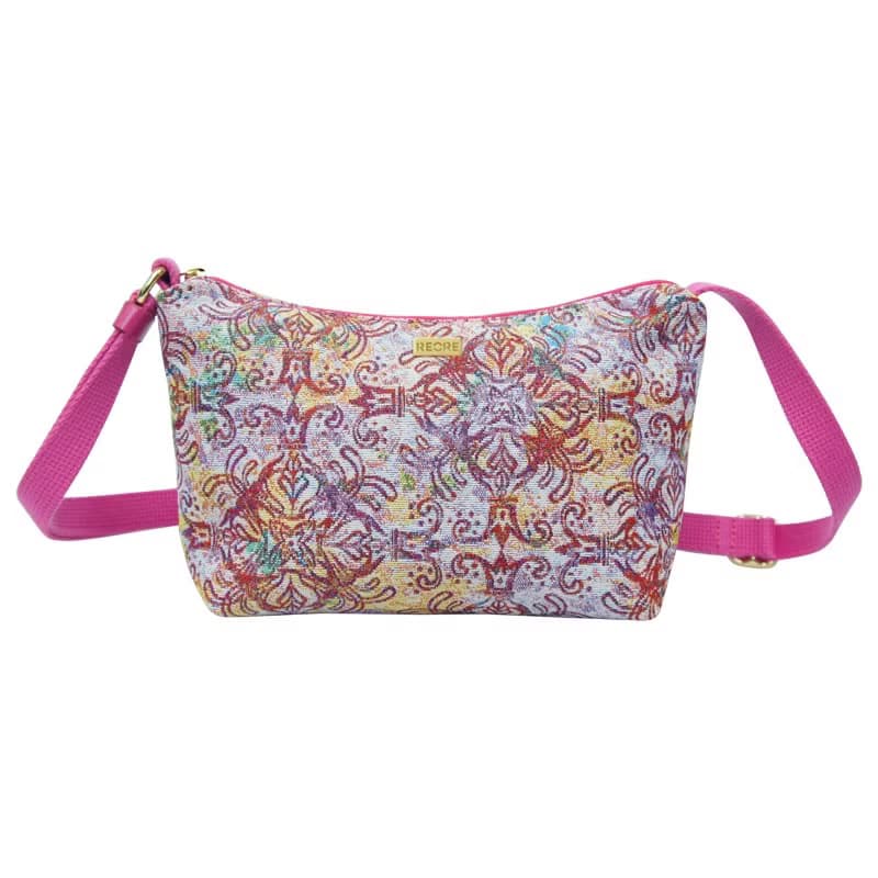 元寶斜背包 防潑水 平織緹花 花女王 桃紅