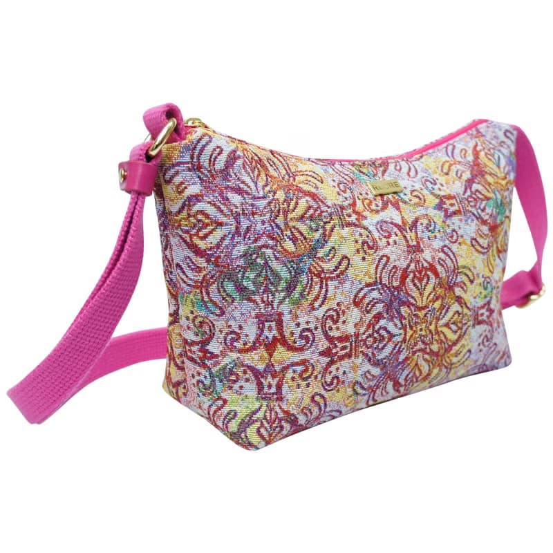 元寶斜背包 防潑水 平織緹花 花女王 桃紅