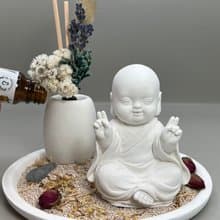 24HR 淨念吉祥小佛(一笑) 永生花圓盤組合 藝術香氛擴香 精油香氛