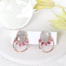 14kgf- sheer gray quartz & tourmaline wrap jewel pierced earrings