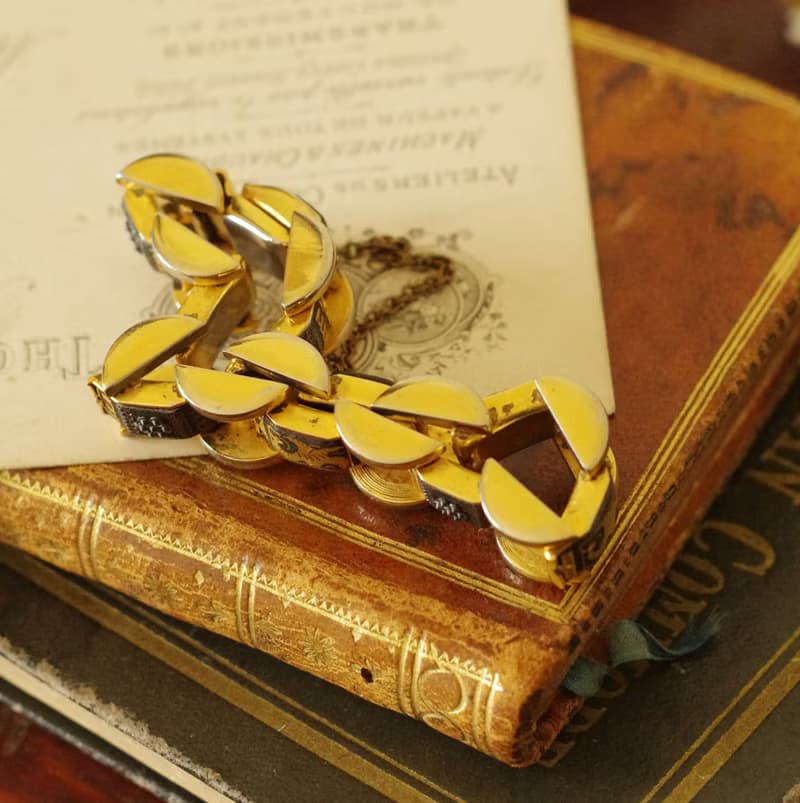 老又好古董珠寶 西班牙大馬士革黑金琺瑯手鍊BR239