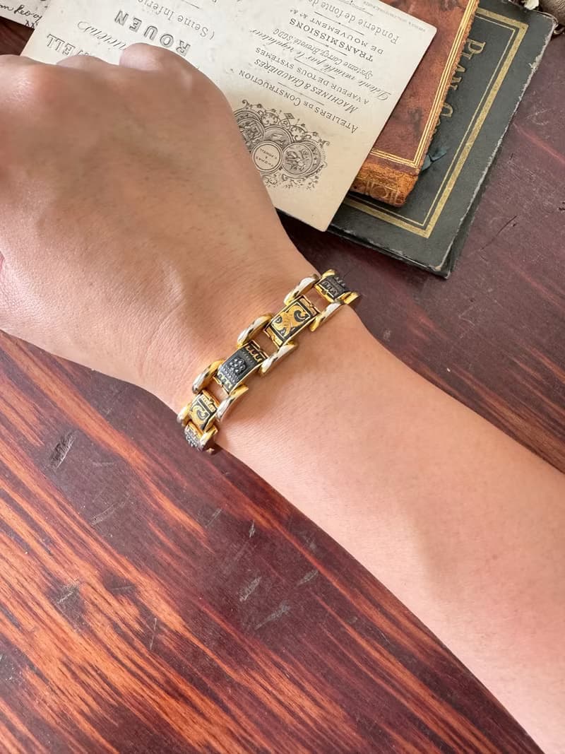 老又好古董珠寶 西班牙大馬士革黑金琺瑯手鍊BR239