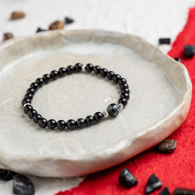 黑曜系列 6mm雪花石黑曜石單層手串