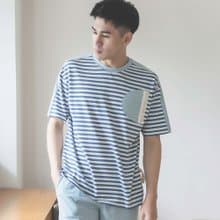 UMORFIL膠原蛋白橫紋短袖男居家服-麻花藍/父親節