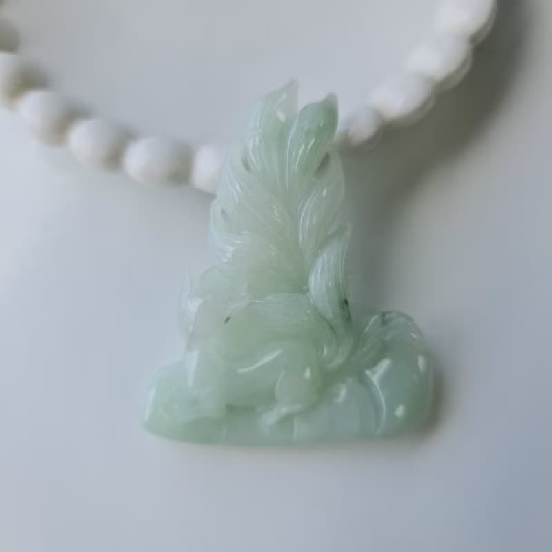 芙蓉種九尾狐吊墜 | 天然緬甸玉A貨翡翠