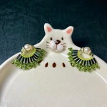 A Lu 銀杏扇葉珠花耳針耳飾/飾品/純手工編製 原創限量款