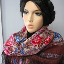 Authentic Pavlovo Posad Russian Shawl Scarf Soft 100% Wool 89x89 cm 1453-16