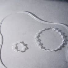 【セット】　ビーズブレスレットとビーズリング　　clear silver　　マグネット着脱　韓国