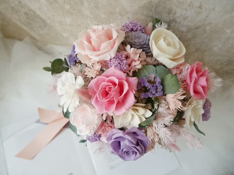 自然型手綁不凋捧花【甜蜜夢境】永生花/拍婚紗/登記結婚花束