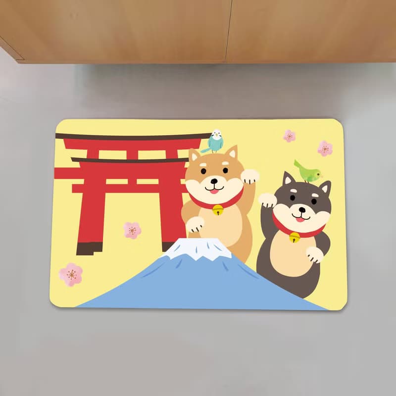富士山 柴犬 仿羊絨地毯