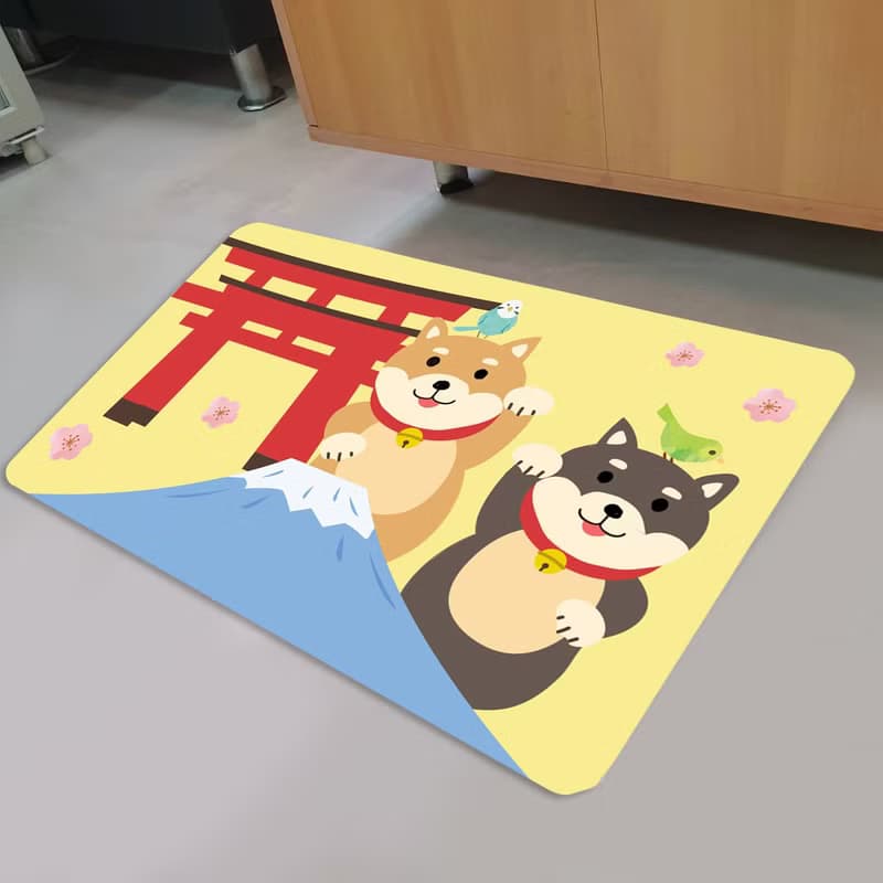 富士山 柴犬 仿羊絨地毯